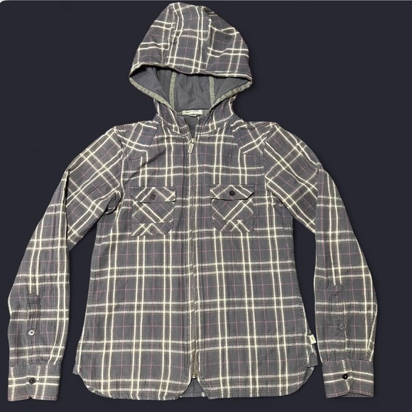 Horny Toad Grey and White with pink accents Plaid Zip Hoodie Size Medium - Picture 7 of 8